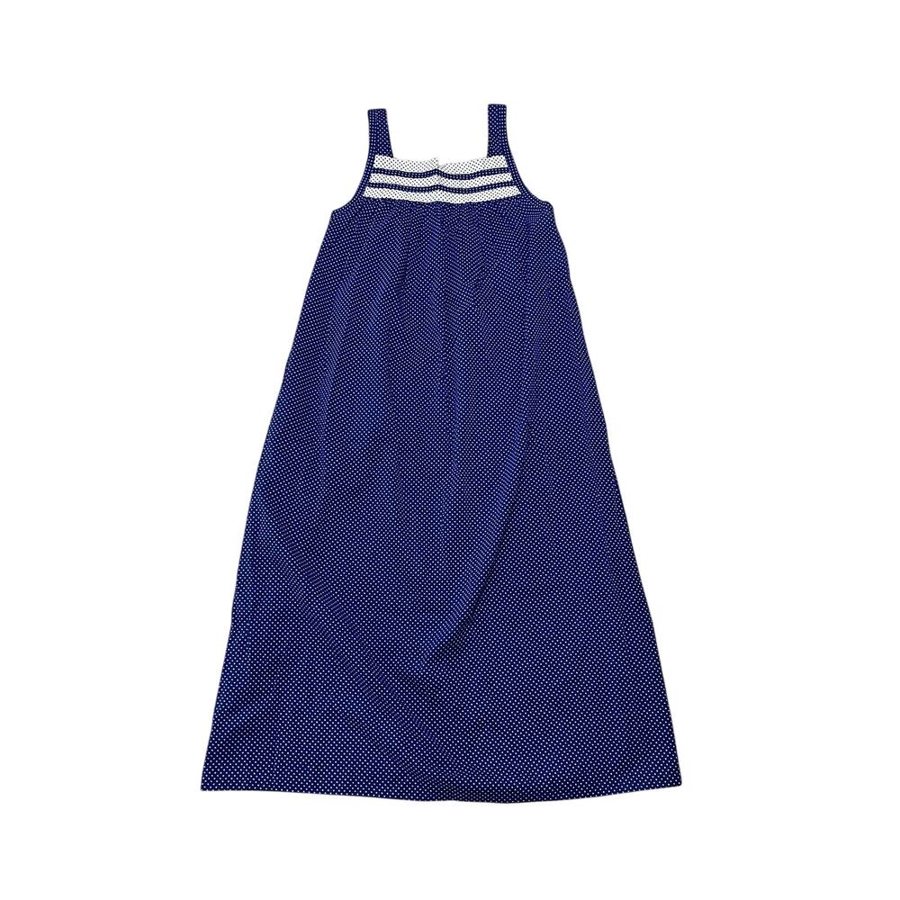 Blue Tank Dress Loose Fit Get Up N Go Vintage Navy White Polka Dots Size Medium